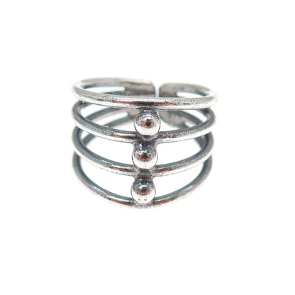 925 Sterling Silver Vintage Beaded Multi-Row Oxidized Adjustable Ring Size 6