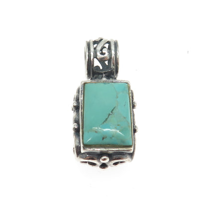 925 Sterling Silver Vintage Real Turquoise Gemstone Ornate Pendant