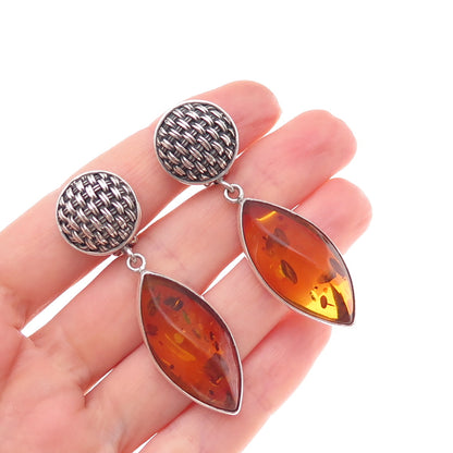 Lori Bonn 925 Sterling Silver Vintage Real Amber Modernist Clip On Earrings