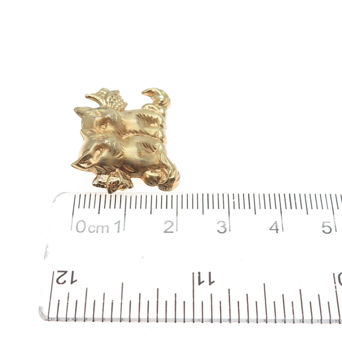 BEAU 925 Sterling Silver Gold Plated Vintage Dog Twins Repousse Pin Brooch