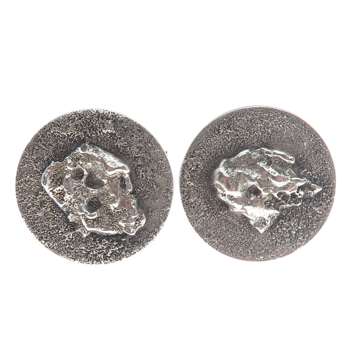 BY ALEX 925 Sterling Silver Vintage Modernist Nugget Oxidized Cufflinks