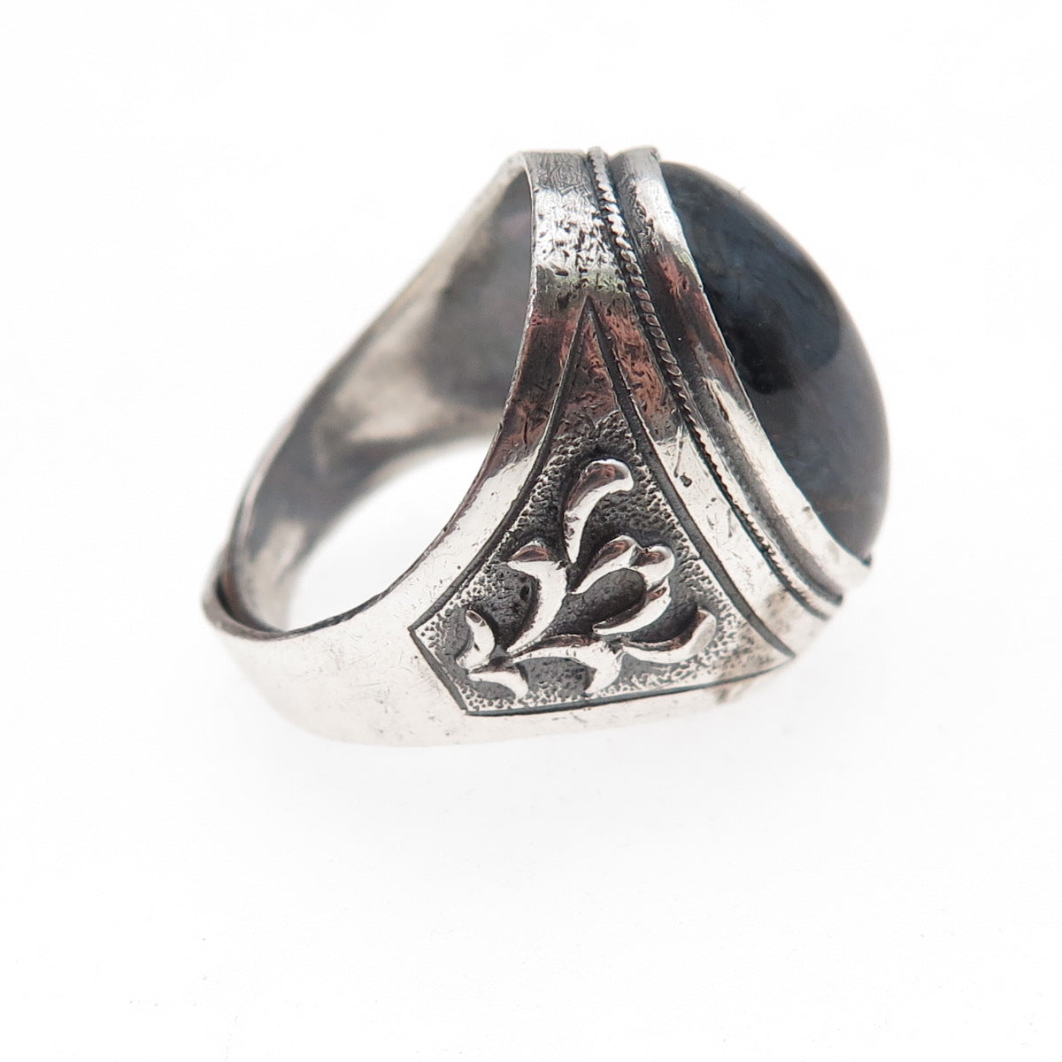 925 Sterling Silver Antique Art Deco Real Black Tiger Eye Oxidized Ring Size 6