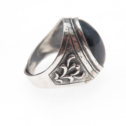 925 Sterling Silver Antique Art Deco Real Black Tiger Eye Oxidized Ring Size 6