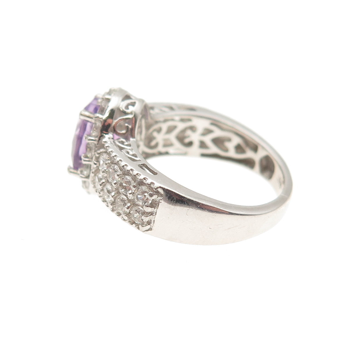 CHUCK CLEMENCY 925 Sterling Silver Real Amethyst & White Topaz Ring Size 6