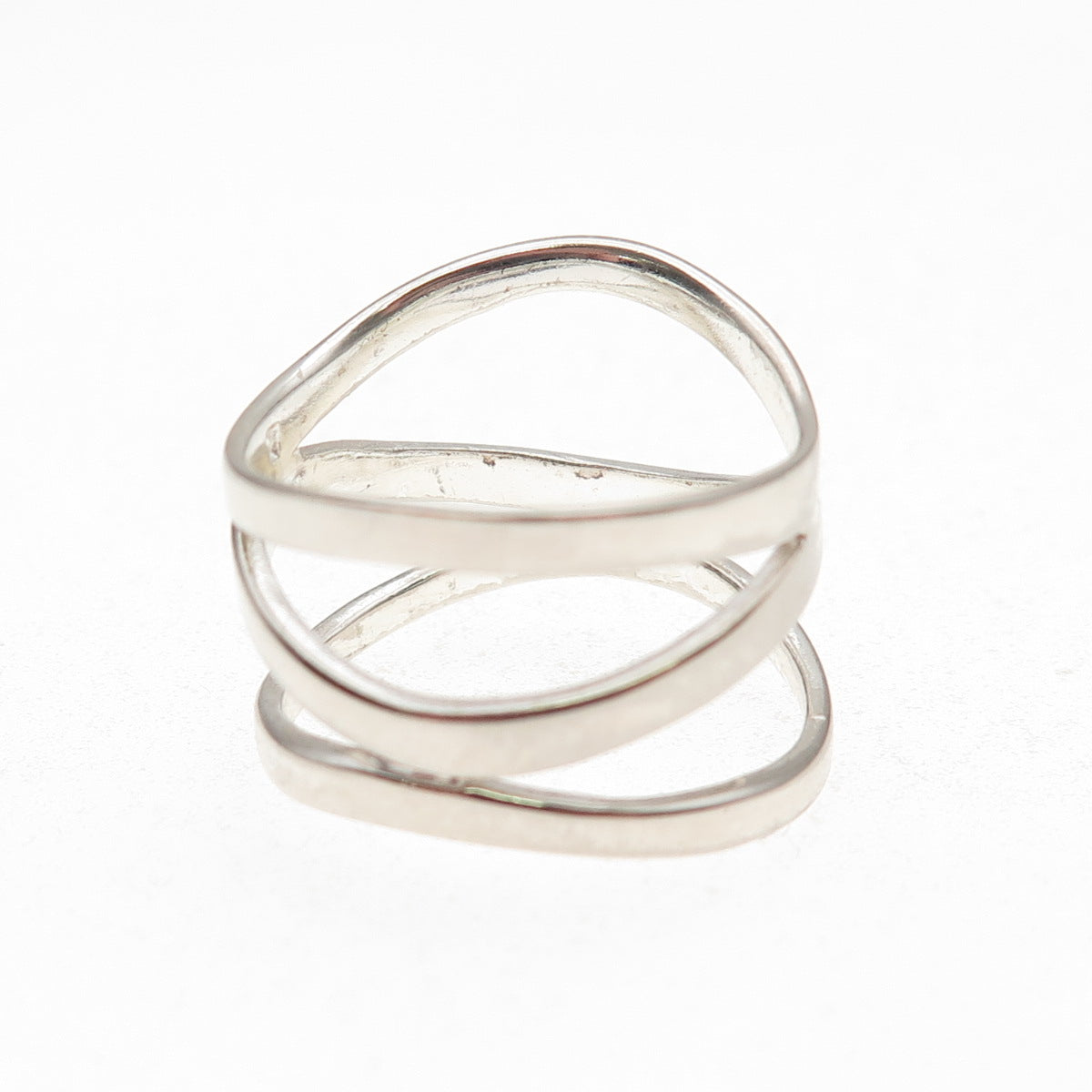 925 Sterling Silver Vintage Modernist Wavy 3-Row Ring Size 9.25