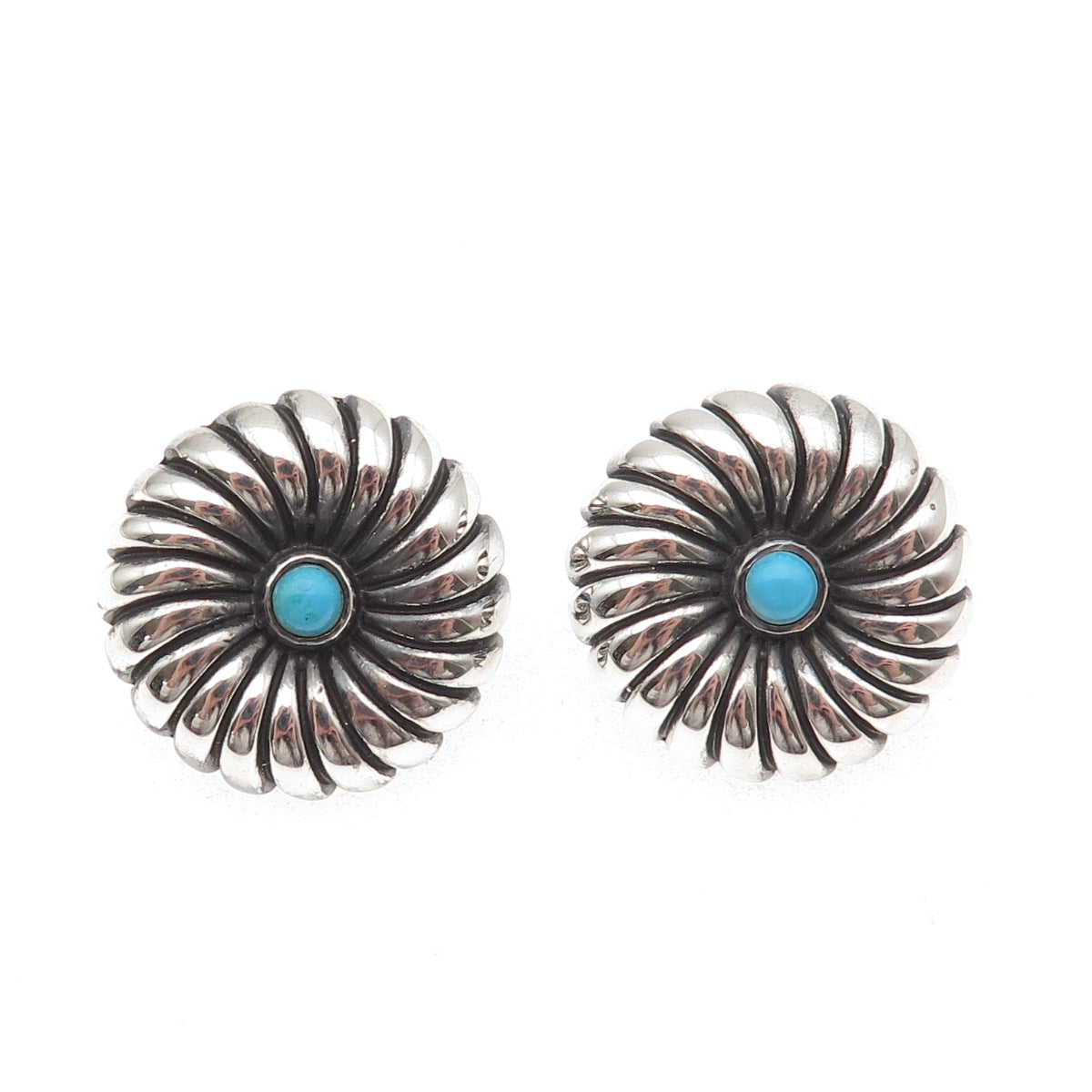 Morning Sun 925 Sterling Silver Vintage Real Turquoise Flower Oxidized Earrings