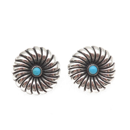 Morning Sun 925 Sterling Silver Vintage Real Turquoise Flower Oxidized Earrings