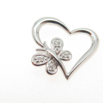 HAN 925 Sterling Silver C Z Butterfly Open Heart Slide Pendant