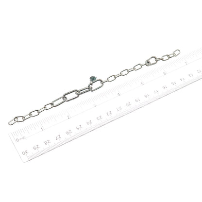 PANDORA 925 Sterling Silver White & Green C Z Clover Bracelet w/ Extension 6-7"