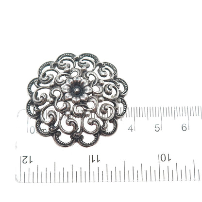 800 Silver Antique European Flower Swirl Oxidized Pin Brooch