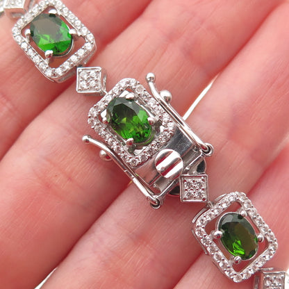 925 Sterling Silver Real Chrome Diopside & White Topaz Bracelet 7.5"