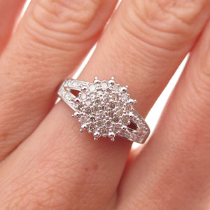 925 Sterling Silver Real Round-Cut Diamond Ring Size 6.25