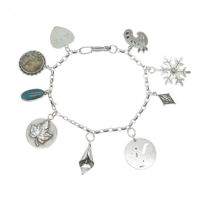 COLEMAN & S. NYE Sterling Antique Enamel Turquoise Multi-Charm Bracelet 7.25"