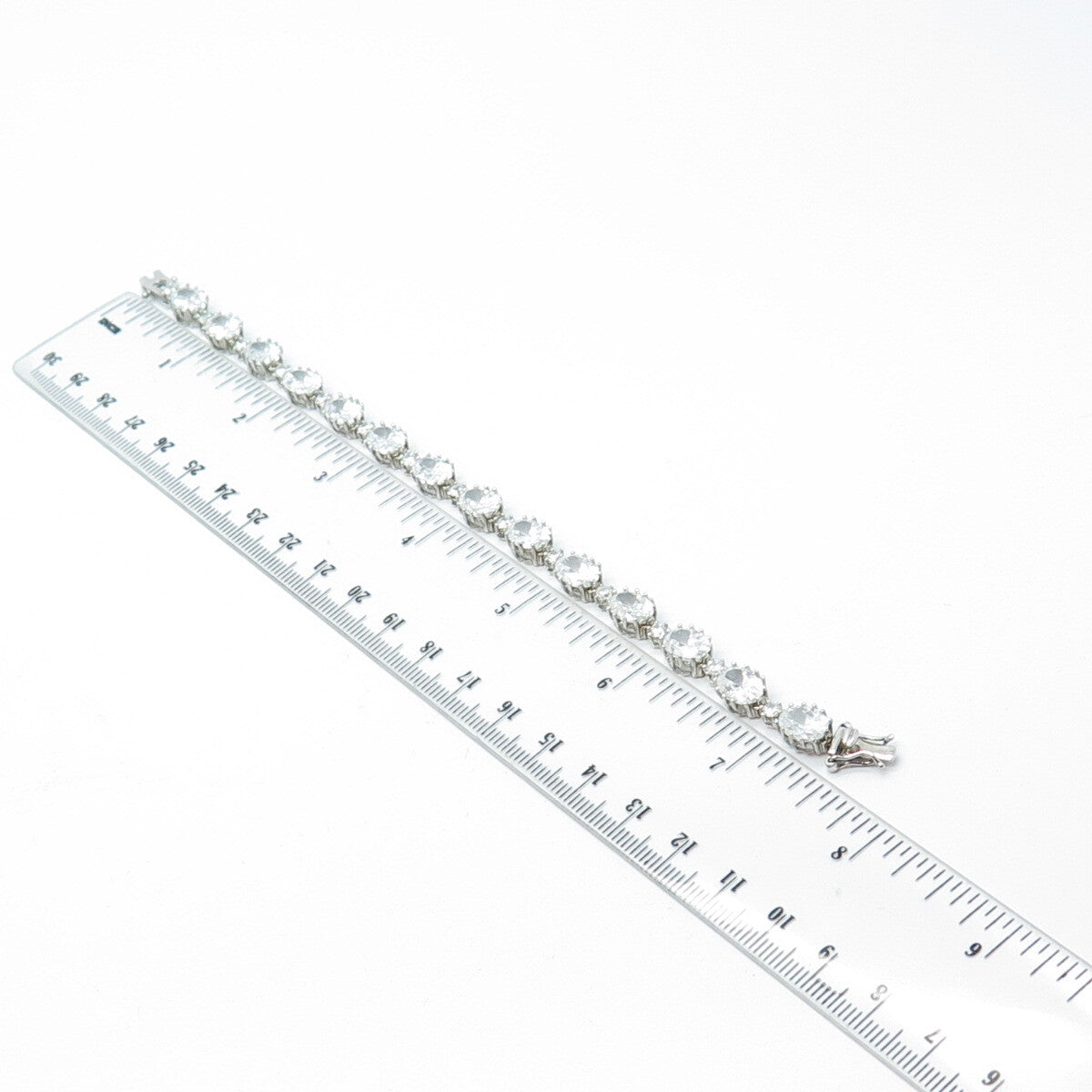 STAUER 925 Sterling Silver Oval & Round-Cut White C Z Station Link Bracelet 7.5"