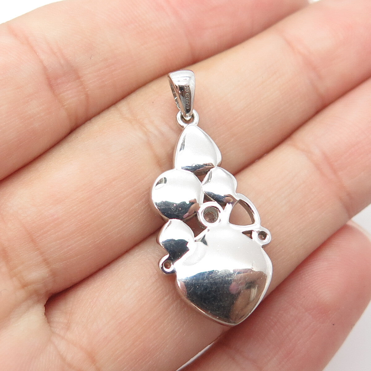 925 Sterling Silver Real Black Onyx & White Topaz Cluster Pendant