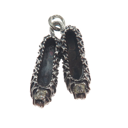 BEAU 925 Sterling Silver Vintage Rhinestone Ballerina Shoes Minimalist Pendant