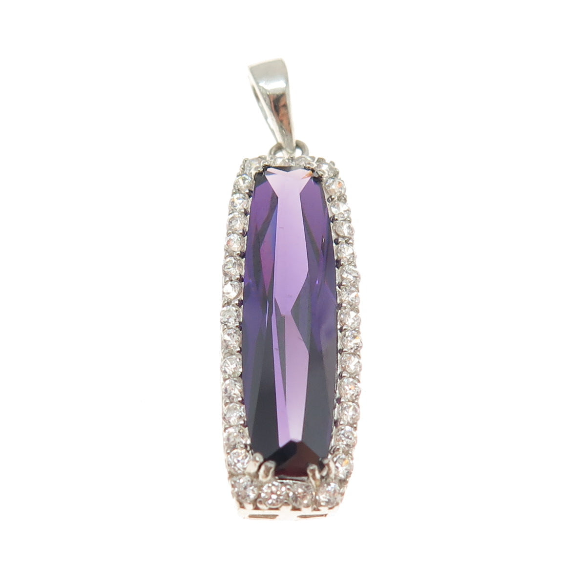 925 Sterling Silver White & Lavender Shaped C Z Pendant