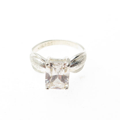 925 Sterling Silver Vintage Radiant-Cut C Z Engagement Ring Size 6