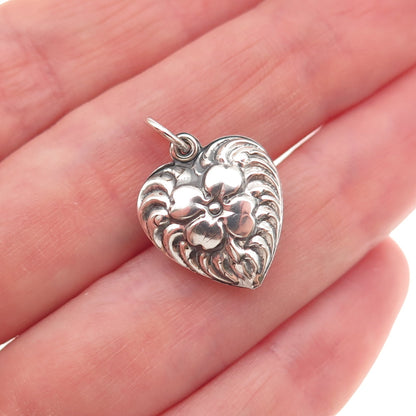 925 Sterling Silver Antique Art Deco Chatelaine Clover Heart Mini Charm Pendant