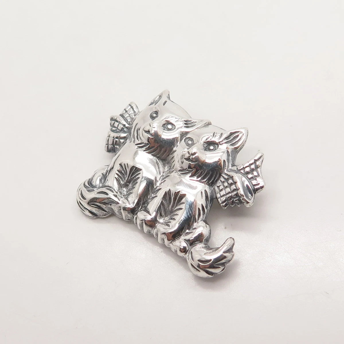 925 Sterling Silver Vintage Couple of Cats Pin Brooch
