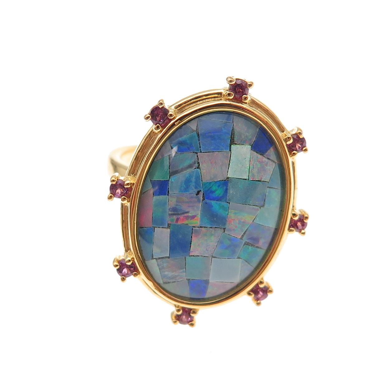 Dasan 925 Sterling Silver Gold Plated Real Opal & Amethyst Mosaic Ring Size 6