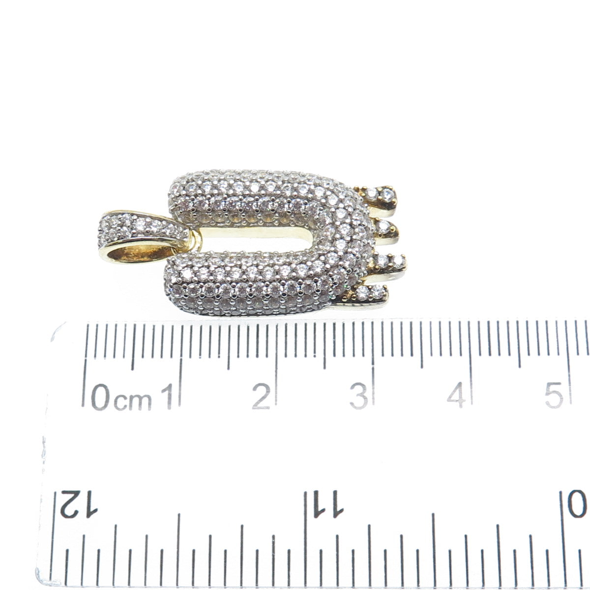 925 Sterling Silver Gold Plated Round-Cut Shaped C Z Letter U Sparkle Pendant