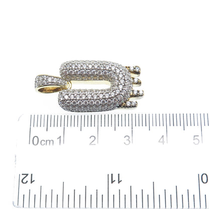 925 Sterling Silver Gold Plated Round-Cut Shaped C Z Letter U Sparkle Pendant