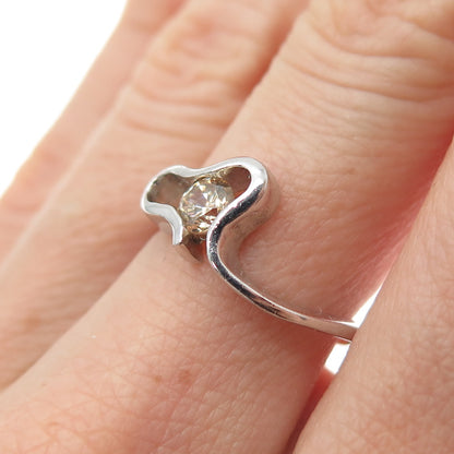 925 Sterling Silver Round-Cut Champagne C Z Modernist Heart Ring Size 7
