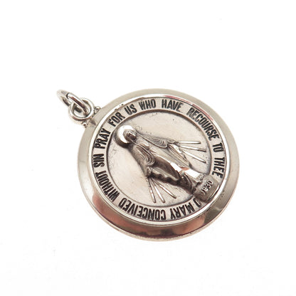 HAYWARD 925 Sterling Silver Vintage St. Mary Miraculous Medal Charm Pendant
