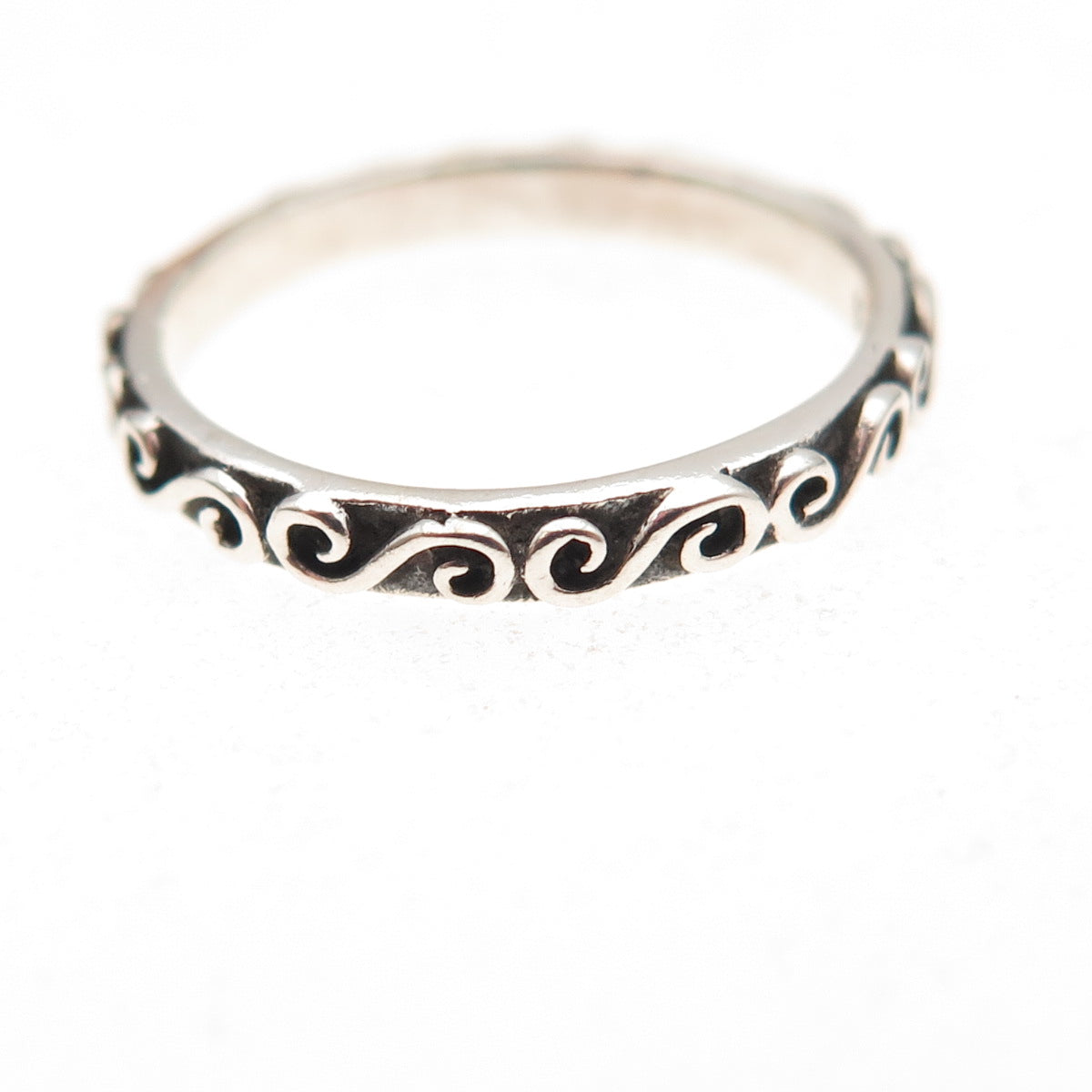 925 Sterling Silver Vintage Swirl Stackable Oxidized Band Ring Size 5.5