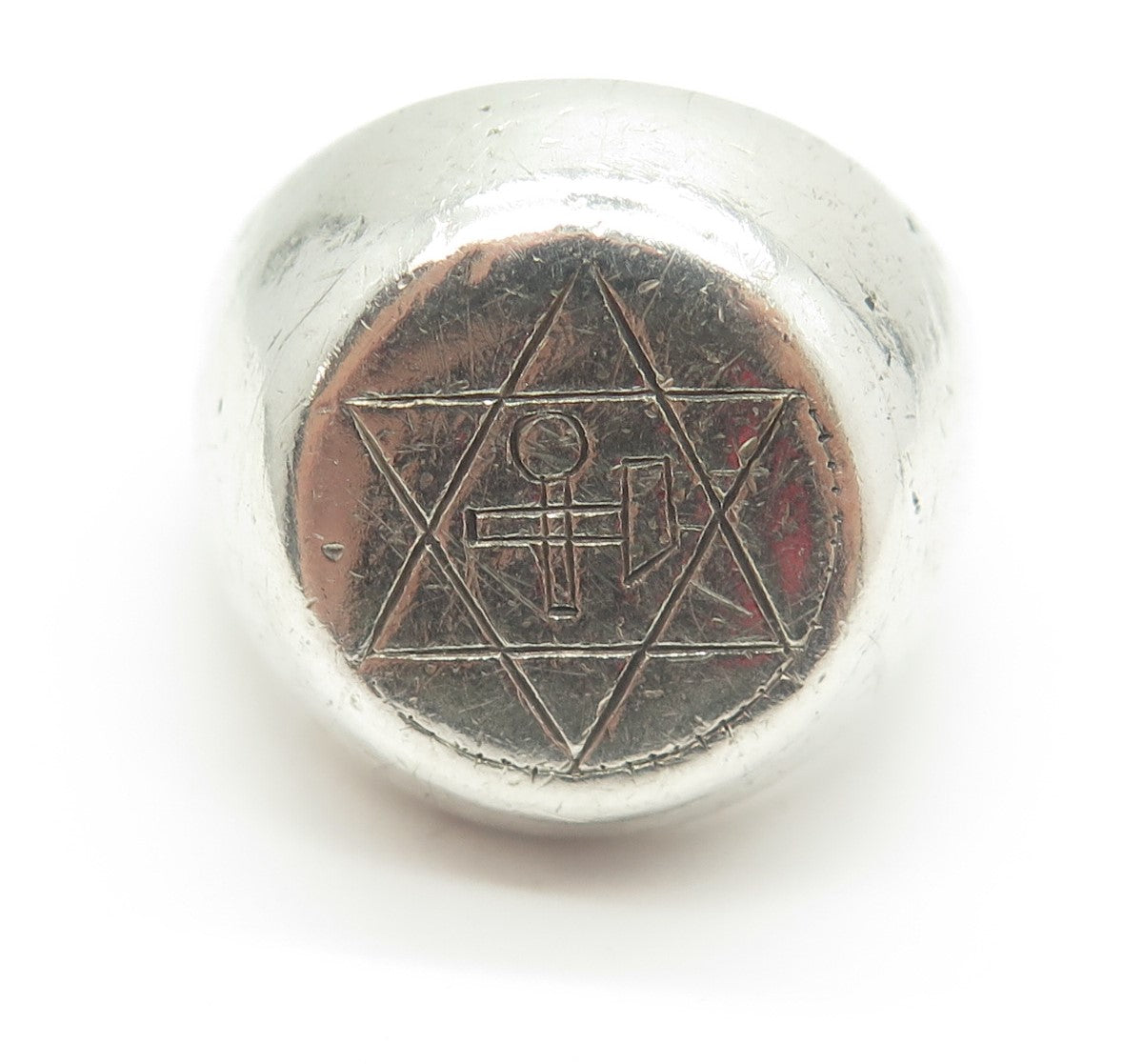 925 Sterling Silver Vintage Star of David Judaica Domed Ring Size 12.75