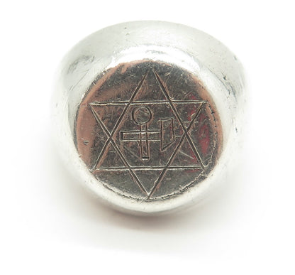 925 Sterling Silver Vintage Star of David Judaica Domed Ring Size 12.75