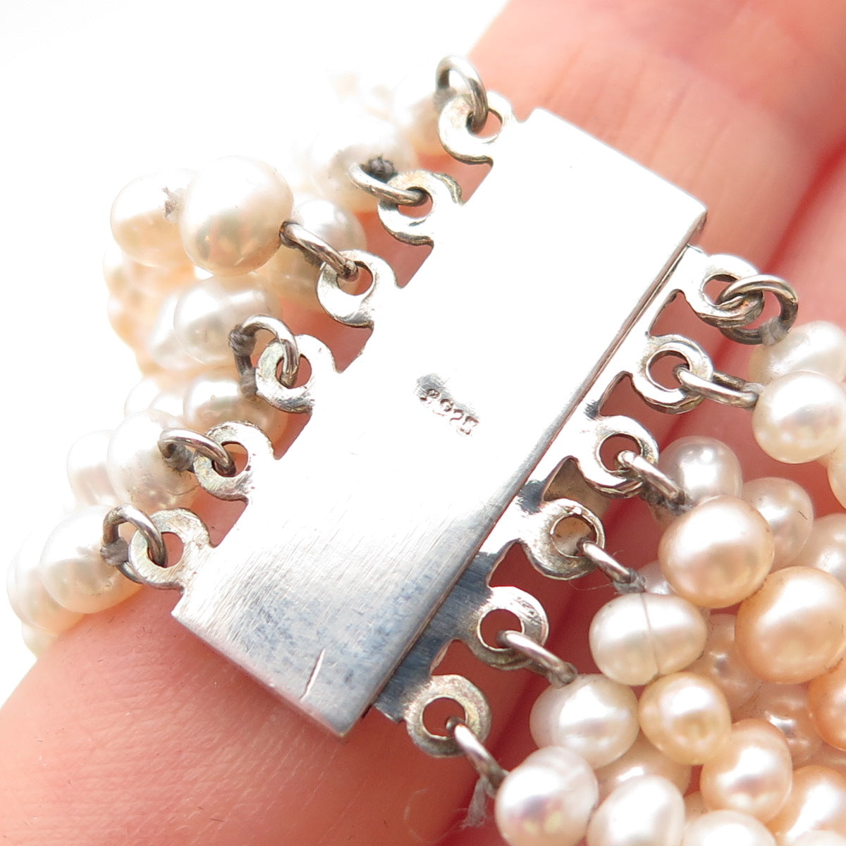 925 Sterling Silver Vintage Real Baroque Pearl 8-Strand Beaded Necklace 18"