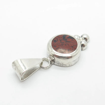 925 Sterling Silver Vintage Mexico Real Picture Jasper Gemstone Beaded Pendant