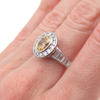 925 Sterling Silver Canary & White C Z Ring Size 7.25