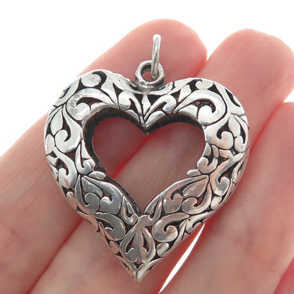 JEZLAINE 925 Sterling Silver Vintage Ornate Heart Pendant