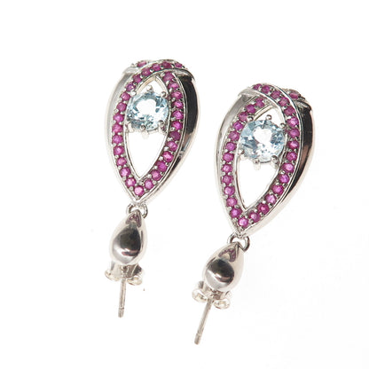 SX Sally C 925 Sterling Silver Real Blue Topaz & Ruby Teardrop Dangle Earrings