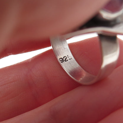 925 Sterling Silver Vintage Real Amethyst Modernist Oxidized Ring Size 8.5