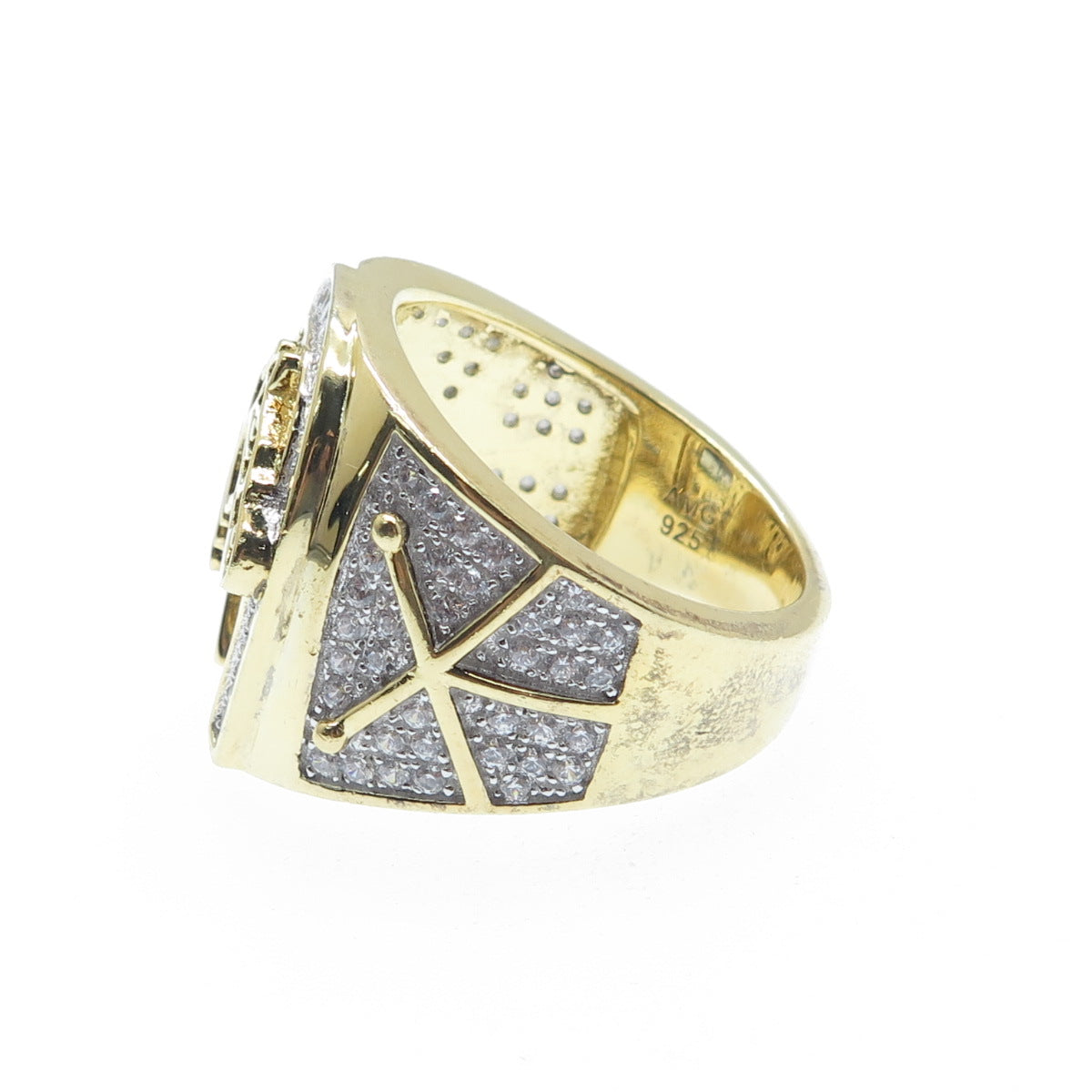 925 Sterling Gold Plated C Z Horse & Horseshoe for Good Luck Wide Ring Size 11.5