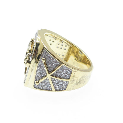 925 Sterling Gold Plated C Z Horse & Horseshoe for Good Luck Wide Ring Size 11.5