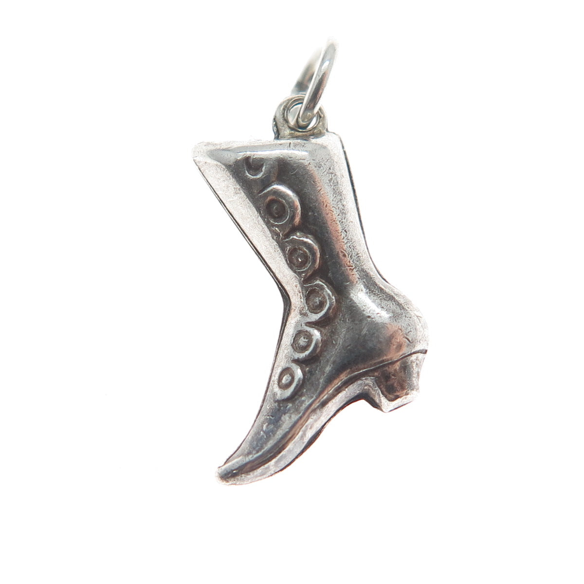 925 Sterling Silver Antique Ladies Boot Minimalist Oxidized 3D Charm Pendant
