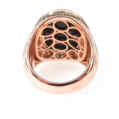 Arzy 925 Sterling Silver Rose Gold Plated Real Black Onyx & C Z Ring Size 7