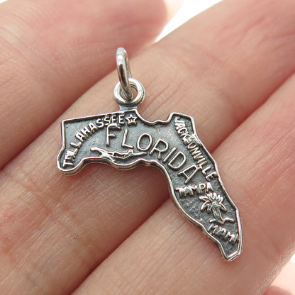 925 Sterling Silver Vintage "Florida" State Map Pendant