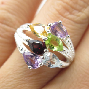 LENOX Sterling Real Topaz Amethyst Garnet Peridot Citrine Ring Size 6.25