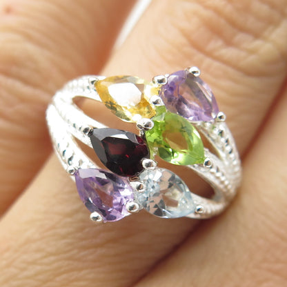 LENOX Sterling Real Topaz Amethyst Garnet Peridot Citrine Ring Size 6.25