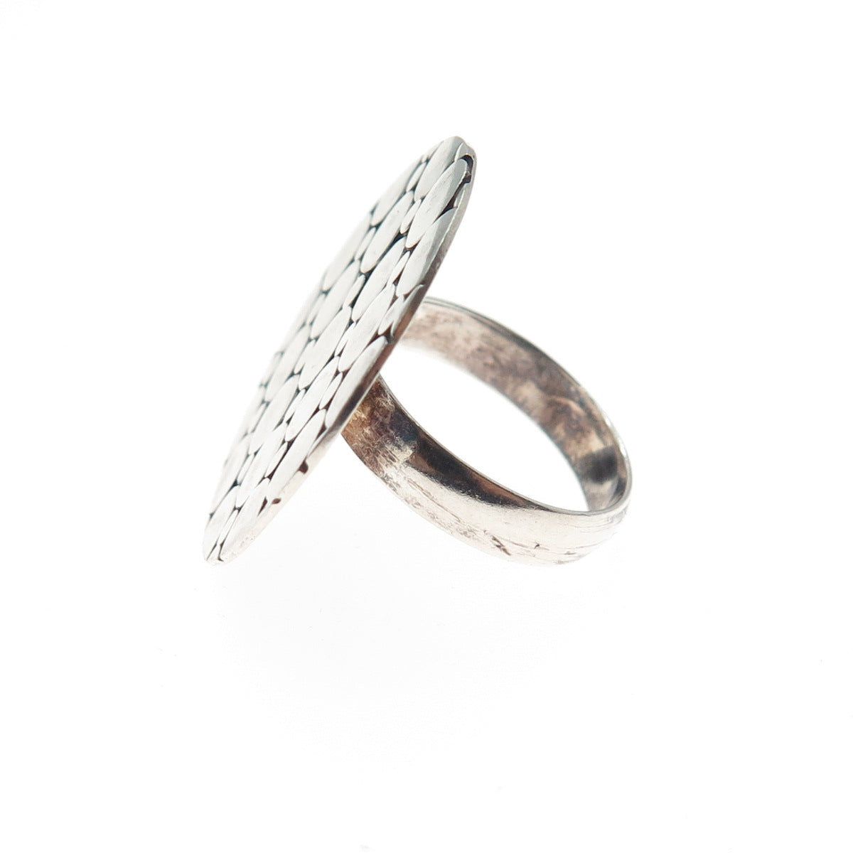925 Sterling Silver Vintage Modernist Dotted Disc Oxidized Statement Ring Size 6