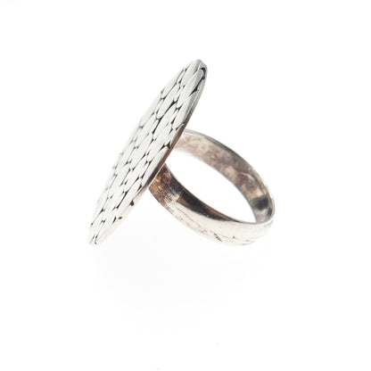 925 Sterling Silver Vintage Modernist Dotted Disc Oxidized Statement Ring Size 6