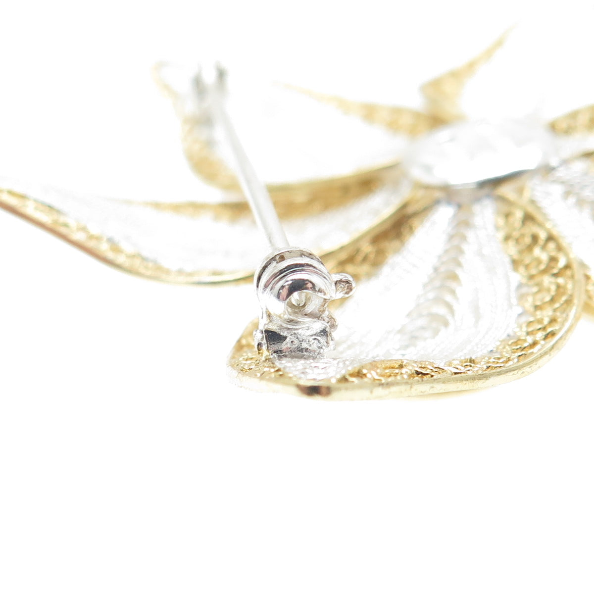 ASJ MAURITIUS 925 Sterling Silver 2-Tone Vintage Filigree Floral Pin Brooch