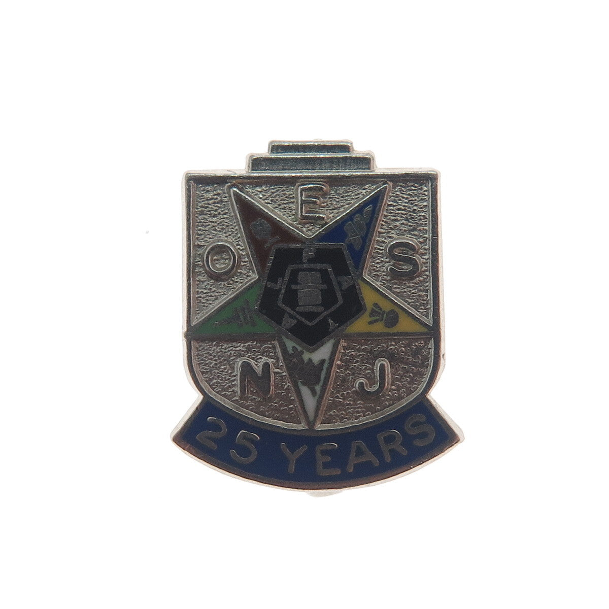 925 Sterling Silver Antique Colorful Enamel "25 Years" Masonic Star Award Brooch