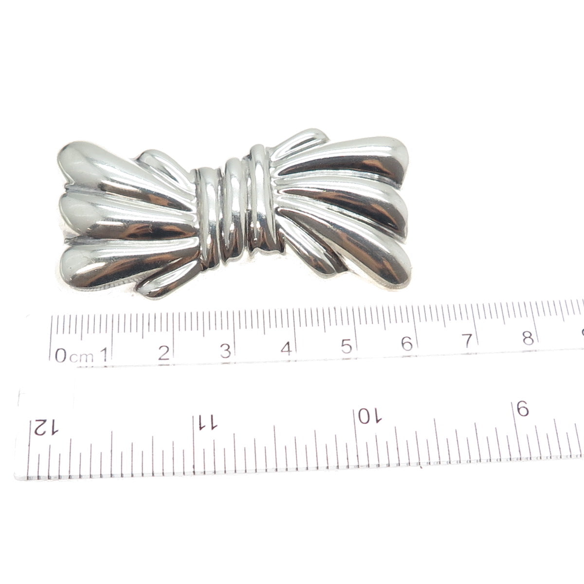 925 Sterling Silver Vintage Mexico Modernist Puffy Bow Pin Brooch